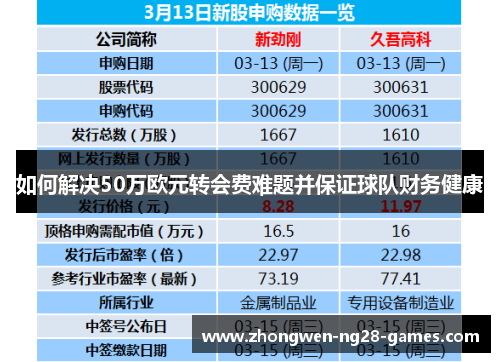 如何解决50万欧元转会费难题并保证球队财务健康